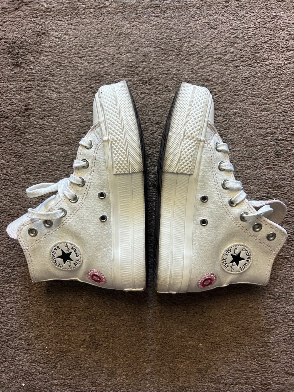 Converse White All Star Lift Platform High Floral Embroidery Sneakers - Picture 3 of 6